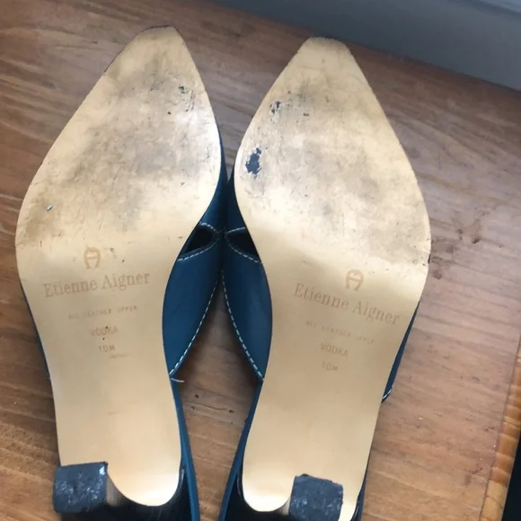 Etienne Aigner Blue Mules with White Stitching - Picture 5 of 6